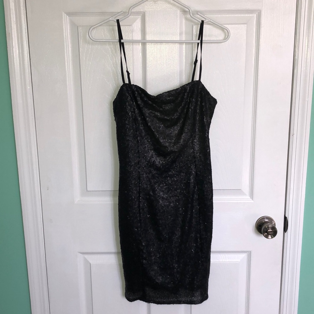Form fitting cami sequined dress